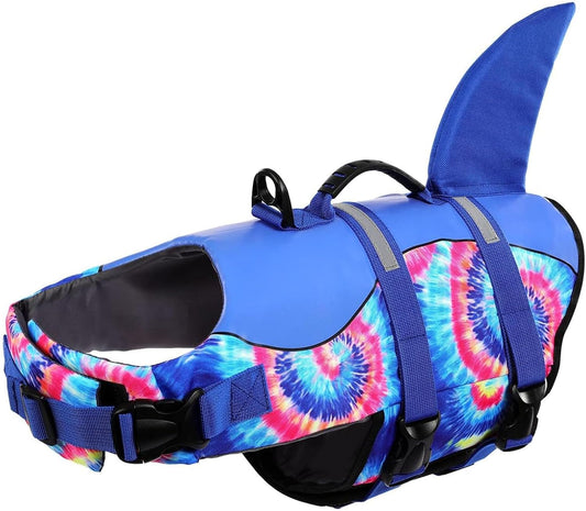 Dog Life Jacket - Pet Safety Vest for Swimming & Boating, Shark Life Jacket with Floatation, Dog Lifesavers Swimsuits for Small Medium Large Dogs (Blue Bandhnu, XL)